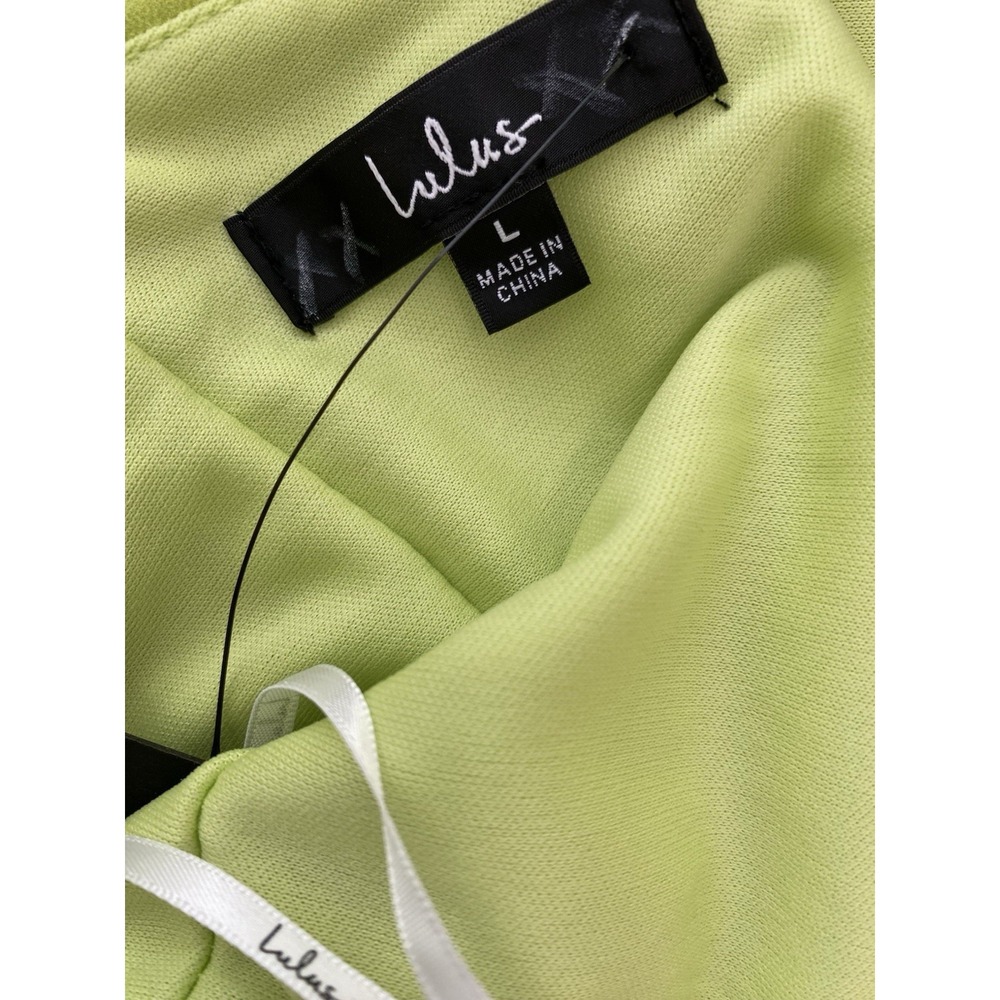 NWT Lulus L Lime Green Sleeveless Chiffon Tiered Ruffle Midi Dress - Picture 6 of 7